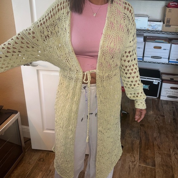 Free People Cream mint Crochet Cardigan Sweater - Picture 5 of 5